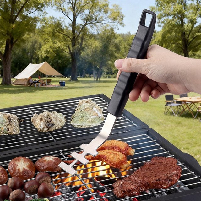 Venlohome Verbrühungssicherer Grillrostheber aus Gusseisen mit Hebelverschluss und Greifgriff für Barbecue-Grills - Bild 1