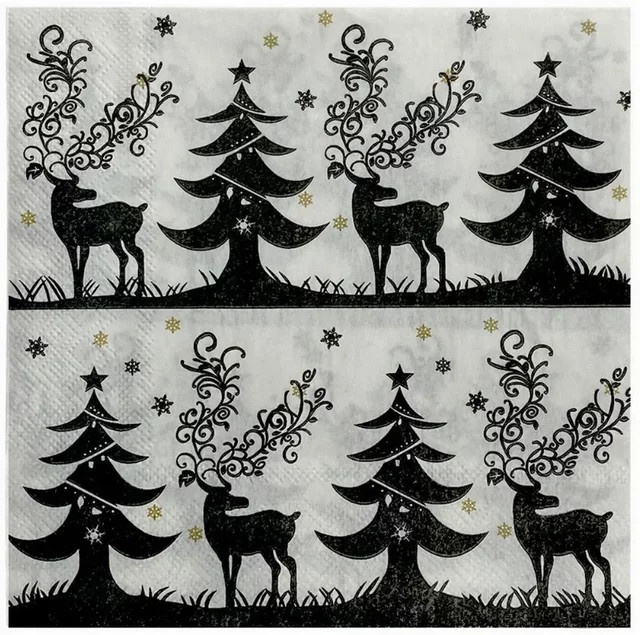 GUANYAO Weihnachtsservietten mit Tannenbaum-Print, 20 Stück, Schwarz und Weiß, Breite: 33 cm - Bild 1