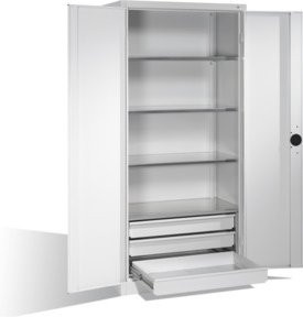 C+P Schwerlastschrank mit Drehtüren, 4 Böden und 3 Schüben in Lichtgrau, H x B x T: 195 x 93 x 50 cm - Bild 1