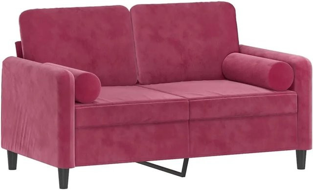 vidaXL 2-Sitzer-Sofa in Weinrot mit Zierkissen aus Samt und Metallrahmen, Breite: 138 cm, Tiefe: 80 cm, Höhe: 77 cm - Bild 1
