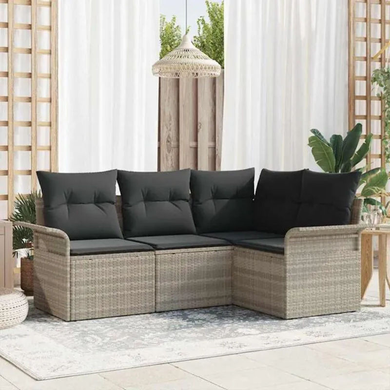 vidaxl Garten-Sofa-Set aus Poly-Rattan mit 4 Kissen in Hellgrau - Bild 1