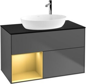 V&B Waschtischunterschrank Finion 100 Wandbeleuchtung in Anthrazit glänzend B: 100 cm, H: 50,1 cm, T: 50,1 cm - Bild 1