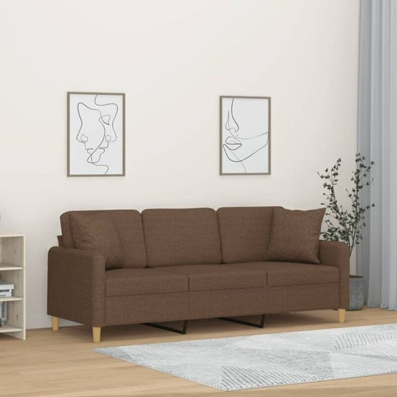 Vidaxl 3-Sitzer-Sofa Modern in Braun mit Zierkissen aus Stoff und Metall, Breite: 180 cm - Bild 1