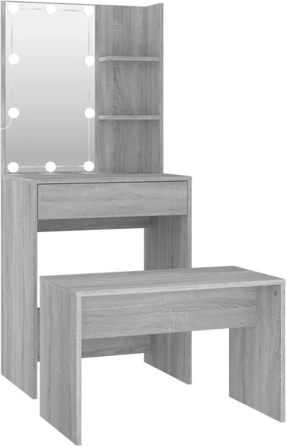 vidaXL Schminktisch-Set Modell 4 mit LED in Sonoma Grau aus Holzwerkstoff, B: 140,0 cm, T: 40,0 cm, H: 60,0 cm - Bild 1