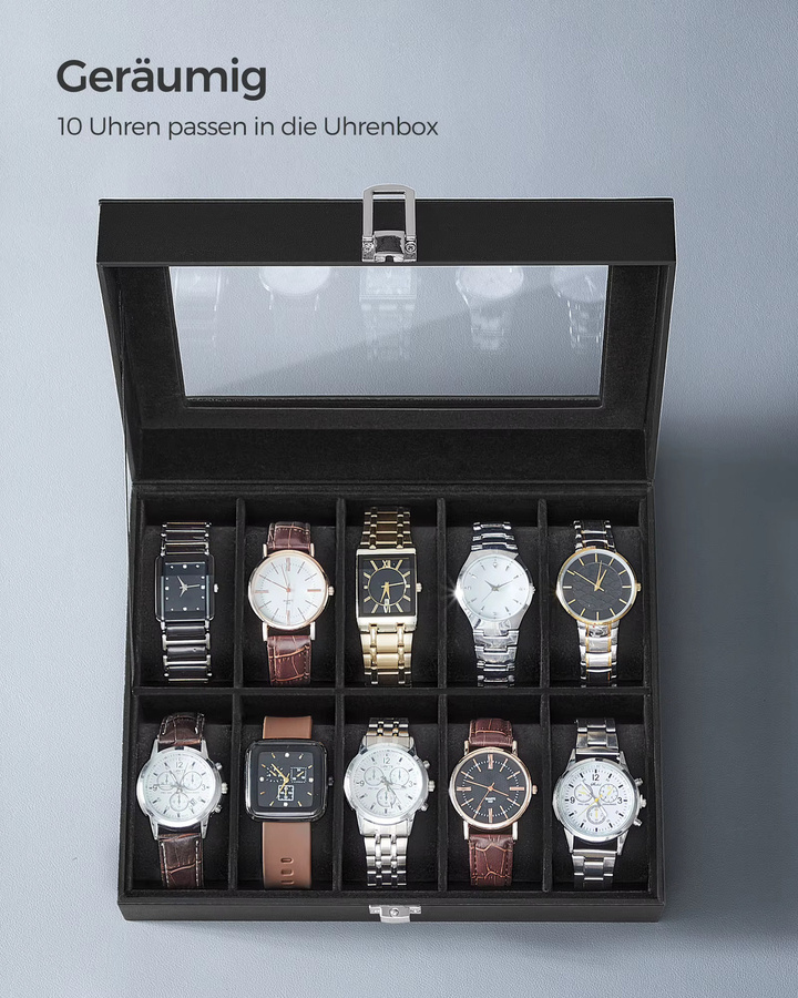 SONGMICS Uhrenbox, 10 Fächer, Schwarz, Unisex - Bild 4