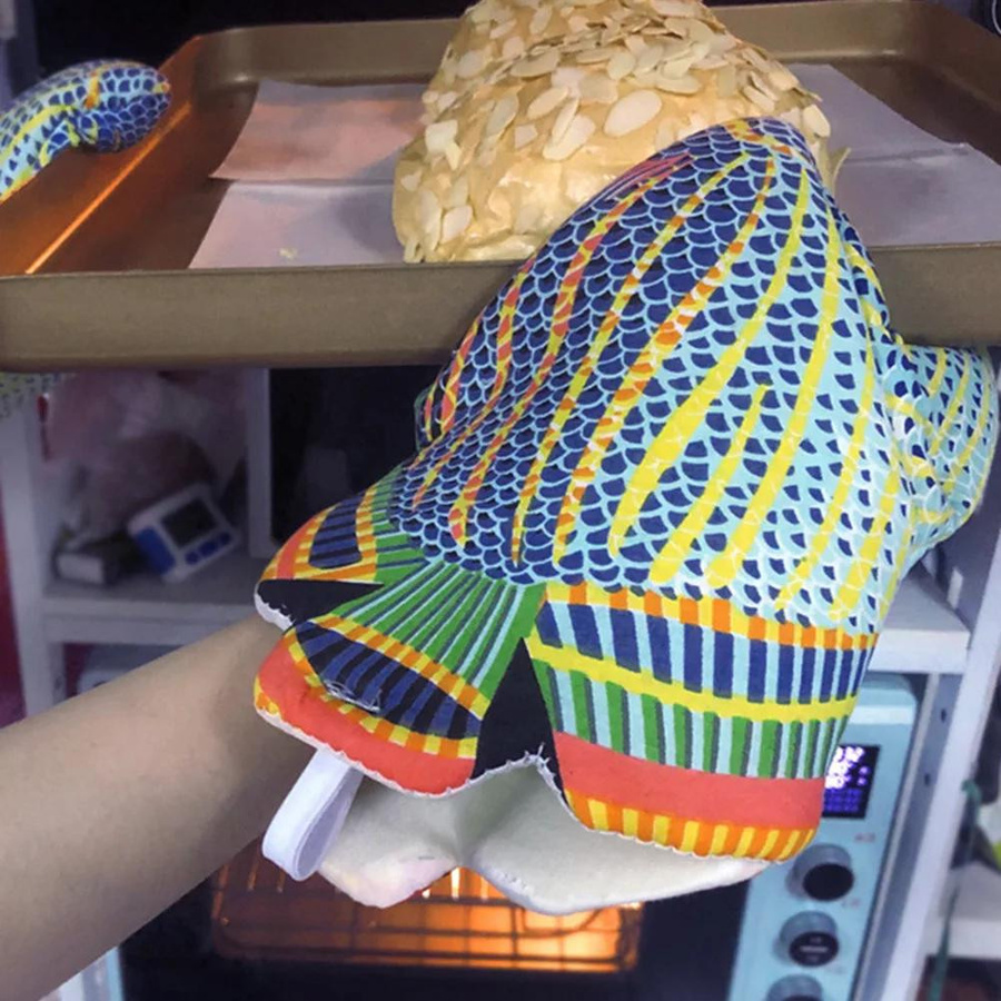 Hitzebeständiger Ofenhandschuh in Fischform aus Baumwolle, rutschfest und bunt, 1 Stück - Bild 2