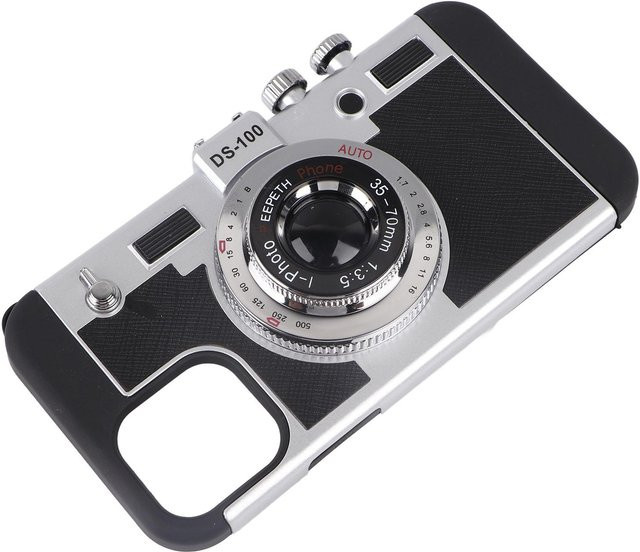 DIYelecs Handyhülle im 3D Vintage Kamera Design für iPhone 12 und iPhone 12 Pro mit abnehmbarem Schlüsselband, Grau - Bild 1