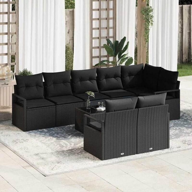vidaXL Garten-Sofa-Set aus Polyrattan in Schwarz mit 9 Teilen und modernen Loungemöbeln - Bild 1