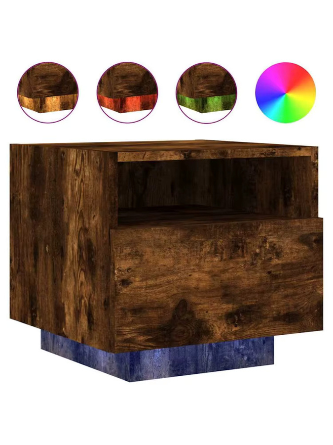 VIDAXL Nachttisch mit integrierter LED-Beleuchtung aus geräuchertem Eichenholz in Braun, B/T/H: 40 x 39 x 37 cm - Bild 5