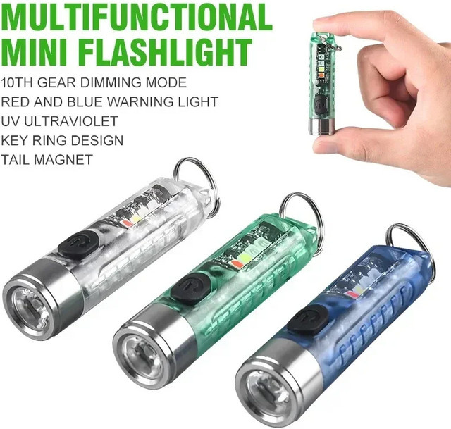 ESMARTER Multifunktions Mini EDC LED Taschenlampe mit Magnet und UV-Licht, USB wiederaufladbar, tragbare Schlüsselbund Lampe für Notfall und Camping - Bild 1
