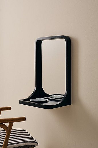 Jotex KLINTEN Wandspiegel mit Regal in Schwarz aus Mango Holz und Glas, B/H: 65 x 45 cm - Bild 1