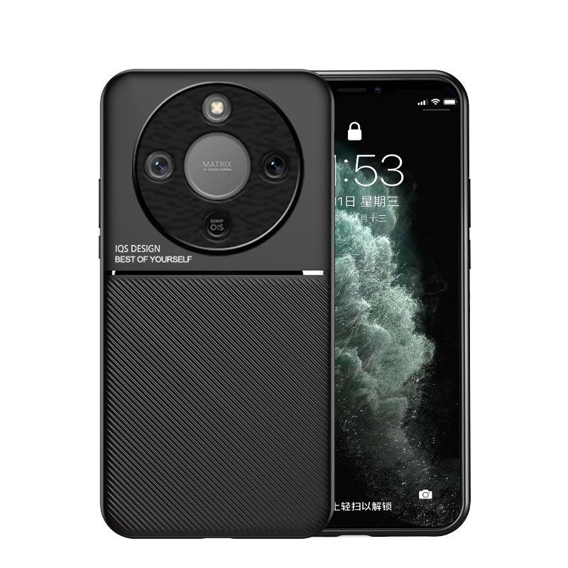 Magic8Lite Weiche Lederplatten-Handyhülle für Honor Magic8 Lite 5G in Schwarz mit Auto-Magnet-Halterung - Bild 1