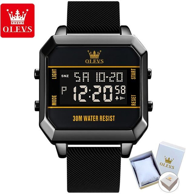 OLEVS Digitaluhr, Edelstahl, Silikon, Schwarz, Herren, 40 mm - Bild 1