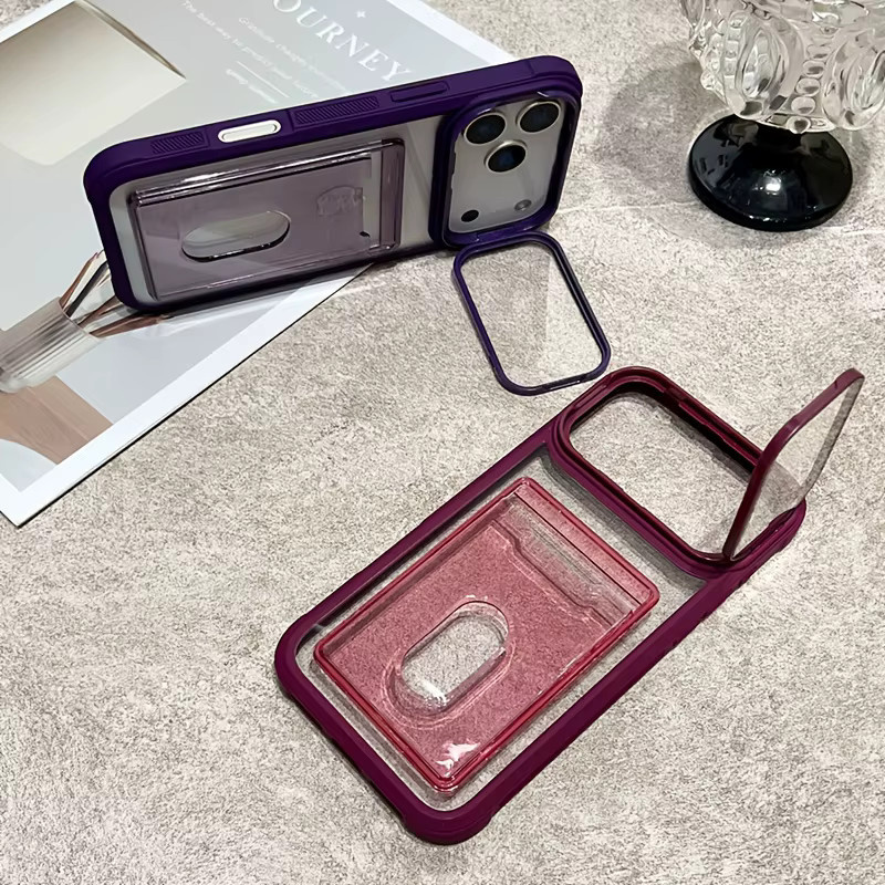 Jinitaimeik Luxus Handyhülle mit Kartenhalter und Objektivschutz für iPhone 17 Air 16 15 14 13 12 11 Pro Max, transparent oder grün, stoßfeste Brieftasche mit Ständerfunktion - Bild 1