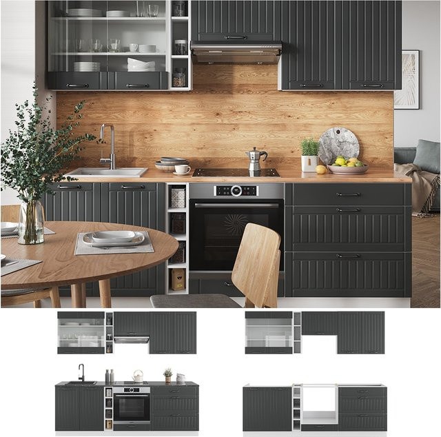 Vicco Küchenzeile Fame-Line Landhausstil in Weiß und Anthrazit Breite: 235 cm - Bild 1