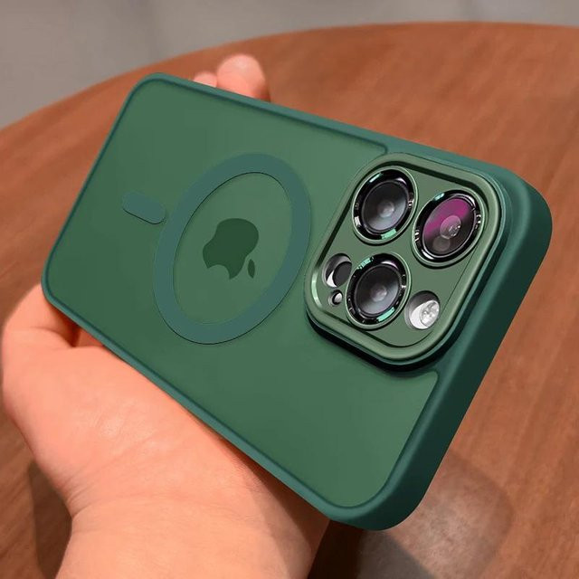 Magnetische Armor Schutzhülle für iPhone 12 bis 17 Pro Max mit Magsafe Kompatibilität, matt-transparent, Dunkelgrün, PSWWSP - Bild 1