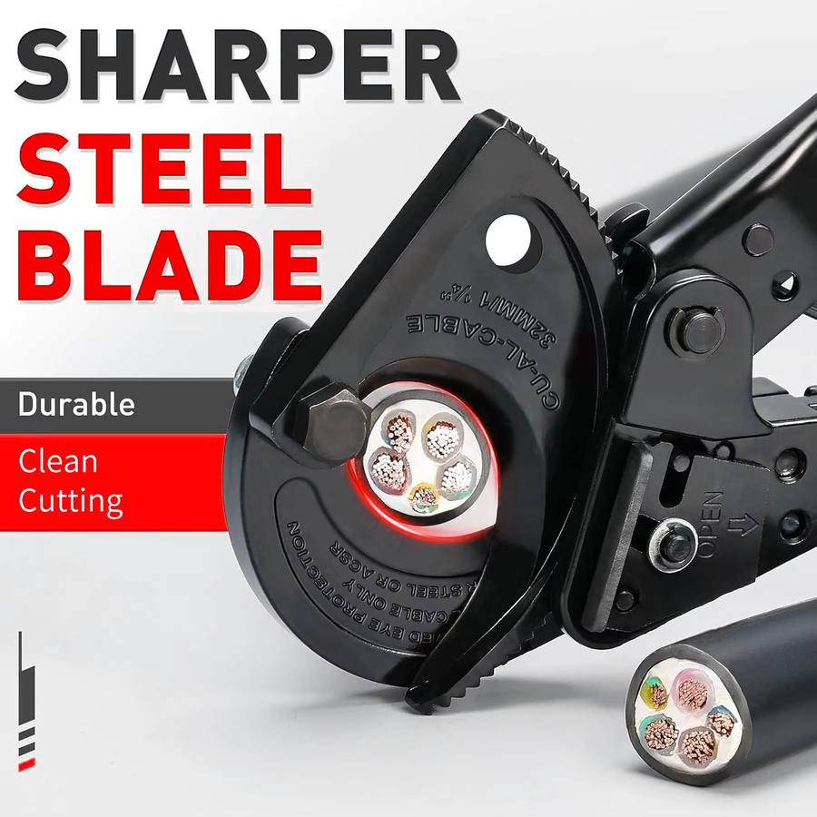 CLAMPLUS Manueller Ratschen-Kabelschneider für Aluminium, Kupfer und Kabel mit 32 mm Schnittleistung - Bild 4