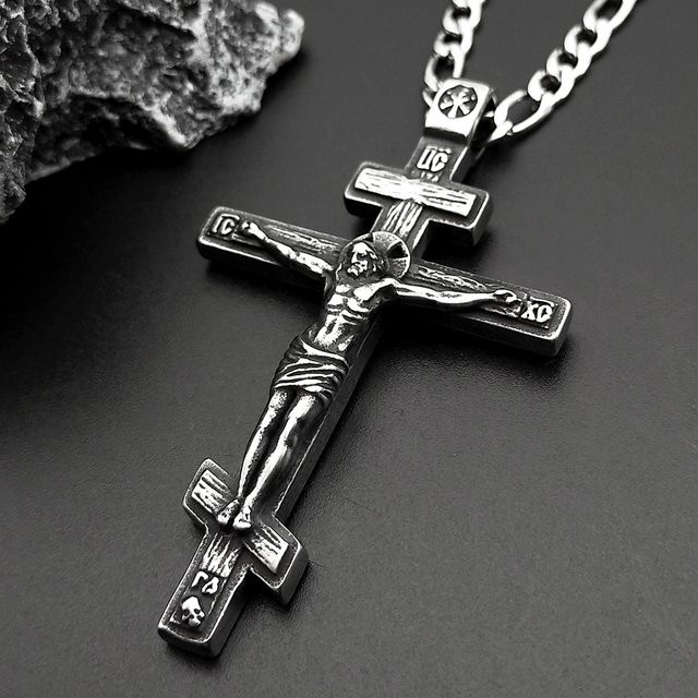 JYTF Anhänger Halskette, Jesus Kreuz, Edelstahl, Silber, Unisex, Vintage - Bild 1