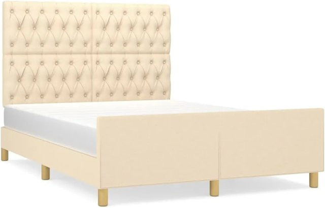 vidaXL Bettgestell mit Kopfteil in Beige aus Stoff und Holz B/T/H: 140 x 203 x 146 cm - Bild 1