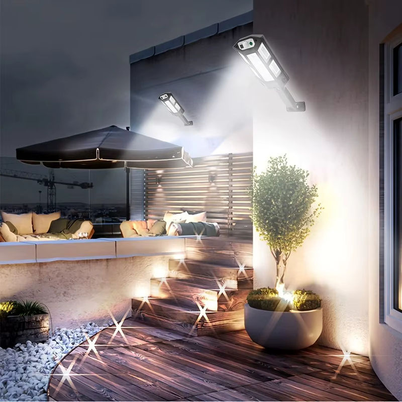 XIWANGFIRE Solar LED Wandleuchte mit Bewegungssensor, IP65 wasserdicht, 6500K Kaltweiß, Schwarz, Outdoor Garten Sicherheit Außenlampe - Bild 3