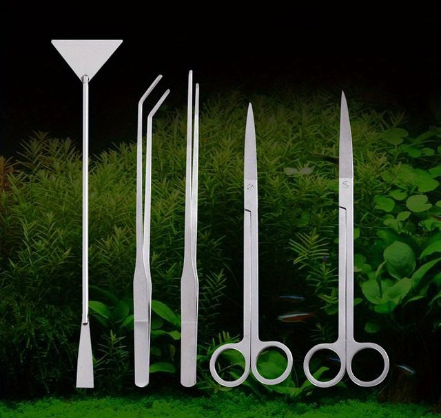 louCnloin Edelstahl Aquarium Schere und Pinzette Set zur Aquarienreinigung in Silber - Bild 1