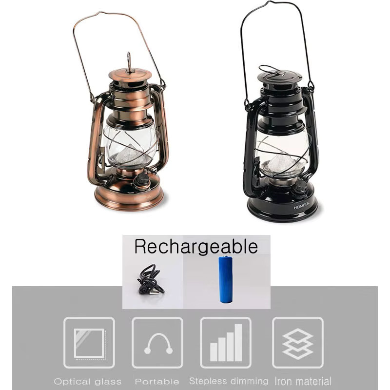 SKYSHADOW Vintage Camping Laterne aus Metall in Bronze mit dimmbarer LED und USB-Wiederaufladung - Bild 3
