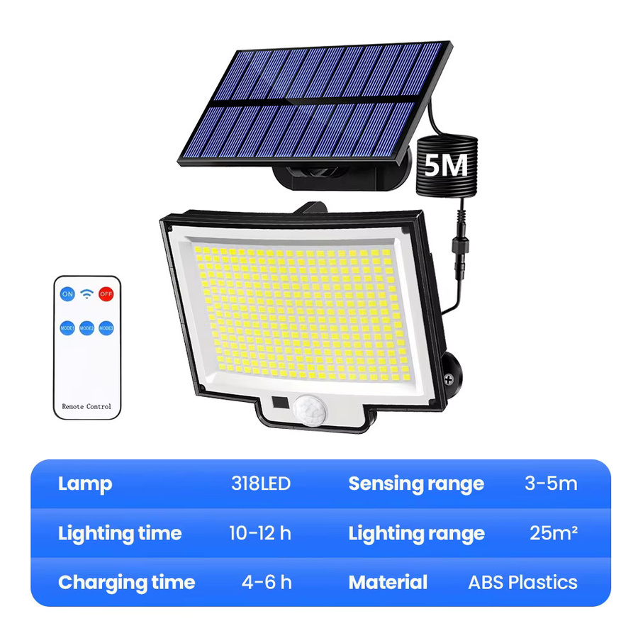 Wasserdichte Solar-Außenleuchte mit 318 LEDs und Bewegungsmelder, IP65 wetterfeste Wandleuchte für Garten und Zaun, weiß mit 3 Beleuchtungsmodi - Bild 8