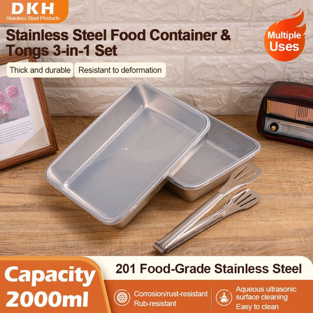 MTM 2-teiliges Edelstahl-Servierplatten-Set mit Zangen in Silber, rechteckige Metall-Frischhaltebehälter für Küche, Picknick und Camping - Bild 1