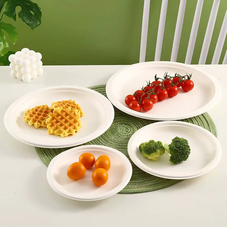 LUCF Einweg Bagasse Teller aus biologisch abbaubarer Pappe, Weiß, Durchmesser: 20,0 cm und 25,4 cm - Bild 3