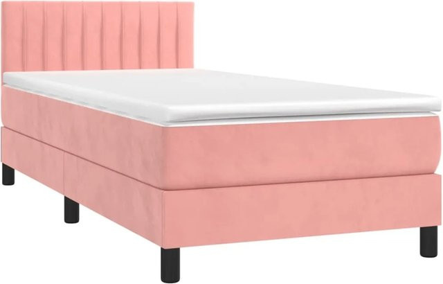 vidaXL Boxspringbett mit Matratze in Rosa, Hybrid-Bett mit LED-Unterbettbeleuchtung und USB-Ladeport, Samt, B/T/H: 90 x 193 x 78 cm - Bild 1