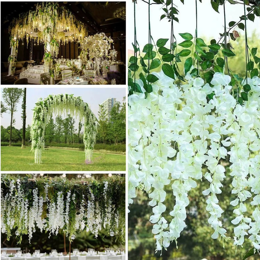 Smr Künstliche Rattan Blumen Girlande in Weiß und Lila für Hochzeiten, Garten und DIY Dekorationen - Bild 2