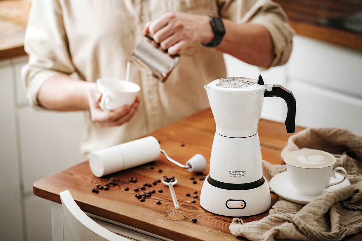 Camry Elektrische Moka Kaffeemaschine, 300 ml, 480 W, Weiß, 6 Tassen, faltbar für Reisen - Bild 4