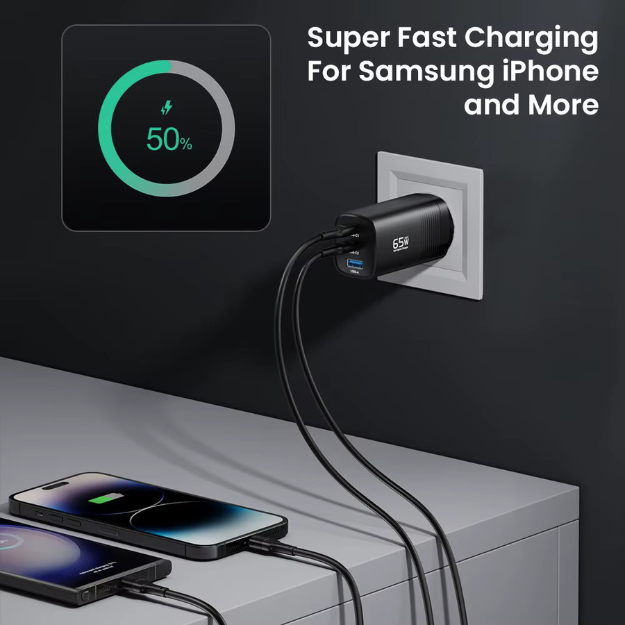 ASOMETECH GaN USB Typ C Ladegerät 65 W in Schwarz mit PPS PD und QC4.0 Schnellladefunktion für MacBook, Laptop, iPad, iPhone 16 und Samsung S23 Ultra - Bild 4