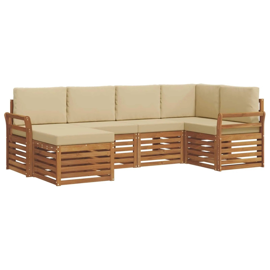 vidaXL Sofagarnitur 6-teilig aus Massivholz Akazie in Natur und Beige mit L-Form und Latten-Design - Bild 2
