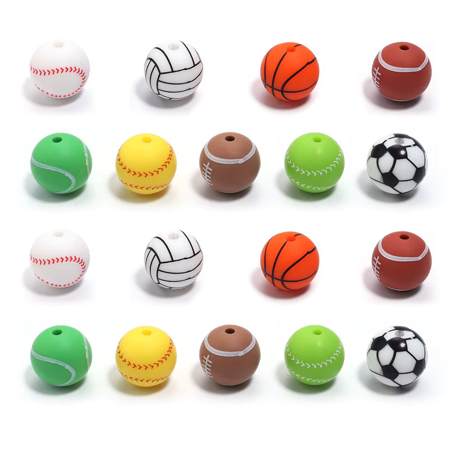 lingsai Spacer Perlen, Silikon, 15mm, Fußball Basketball Rugby, 5er-Set - Bild 4