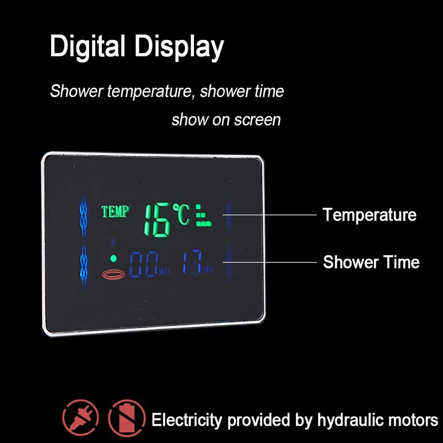 MYQualife LED Duschsystem in Matt Schwarz mit Regendusche, Massagefunktion, Wasserfall-Panel und Handbrause - Bild 3