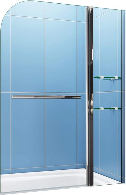 Duschparadies Duschwand Viertelkreis als 2-teilige Faltwand für Badewanne und Dusche, Farbe: transparent, B/T/H: 120 x 140 cm - Bild 1