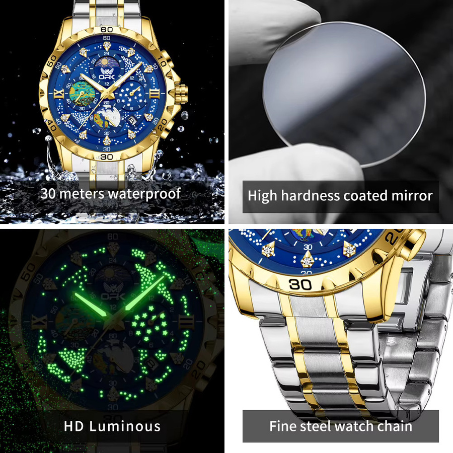 OPK Armbanduhr Chronograph, Quarz, Edelstahl, Blau, Herren - Bild 6