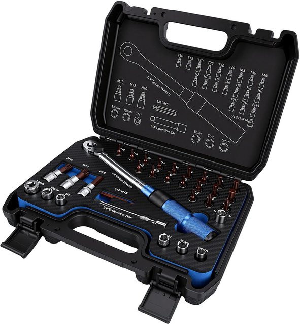 Drehmomentschlüssel Set von TOMTOP JMS, 2 bis 24 Nm, 1/4 Zoll, 72 Zähne, umschaltbare Ratsche für Fahrrad, Motorrad und Auto Wartung, Schwarz - Bild 1