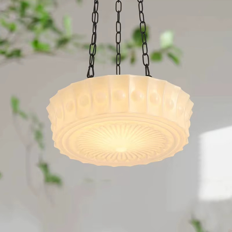 LINCCW Pendelleuchte aus Glas und Metall in Beige mit dreifarbigem Licht für Wohnzimmer, Schlafzimmer und Flur, Durchmesser: 18 cm, Höhe: 35 cm - Bild 1