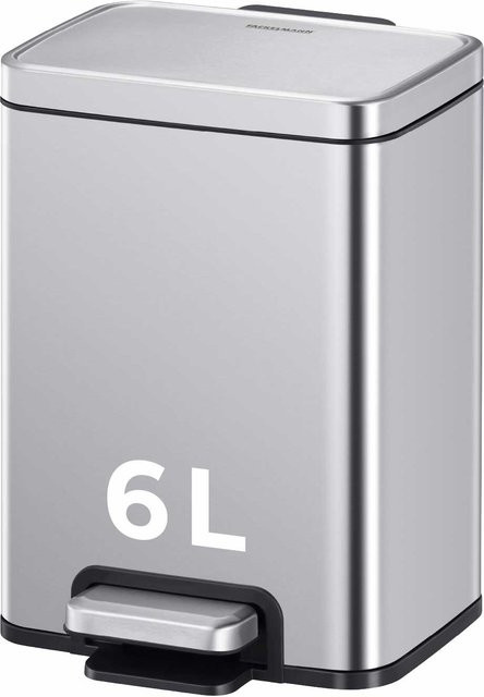 Fackelmann Mülleimer Chicago Pedalabfallbehälter aus Edelstahl in Silber mit Soft-Close und herausnehmbarem Inneneimer, B/T/H: 21,0 x 30,0 x 21,5 cm, Volumen: 6,0 l - Bild 1