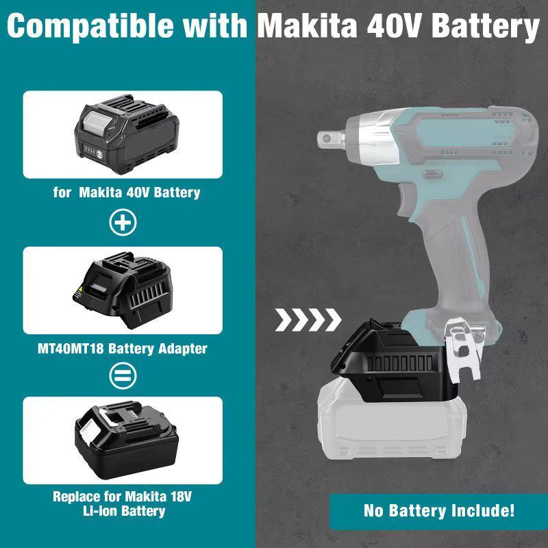 MT40MT18 Akku-Adapter-Konverter von Makita in Schwarz zur Umwandlung von Makita 40 V Li-Ionen-Akkus für die Nutzung mit Makita 18 V Li-Ionen-Elektrowerkzeugen - Bild 2