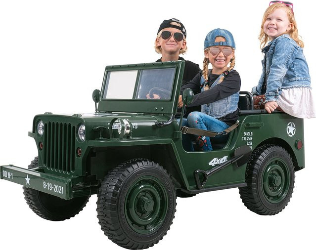 Jeep Willys Kinder-Elektroauto, Allrad 4x4, mit LEDs, Grün - Bild 1