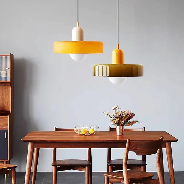 BAIHUAN LED Glas Pendelleuchte Nordic Design in Bunt, Moderne Vintage Kronleuchter für das Wohnzimmer, Durchmesser: 35 cm - Bild 1