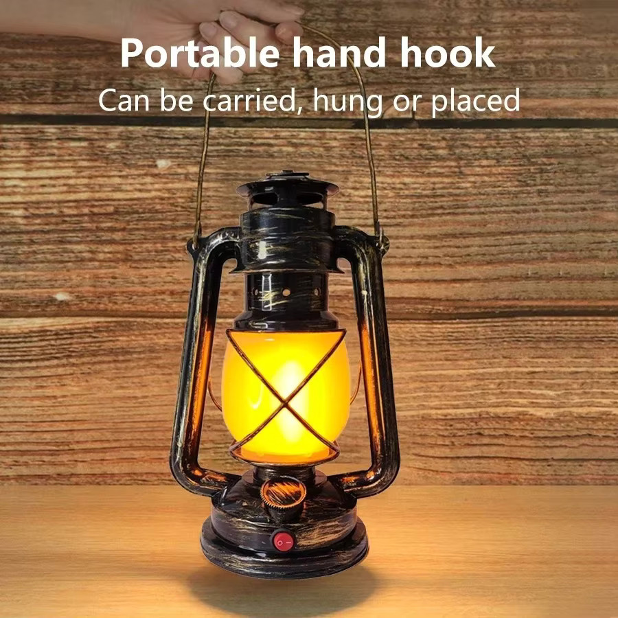 Wiederaufladbare Retro-LED-Tischlampe in Schwarz mit 3 Beleuchtungsmodi und warmweißem Licht als tragbare Vintage-Laterne für Camping und Reise - Bild 4