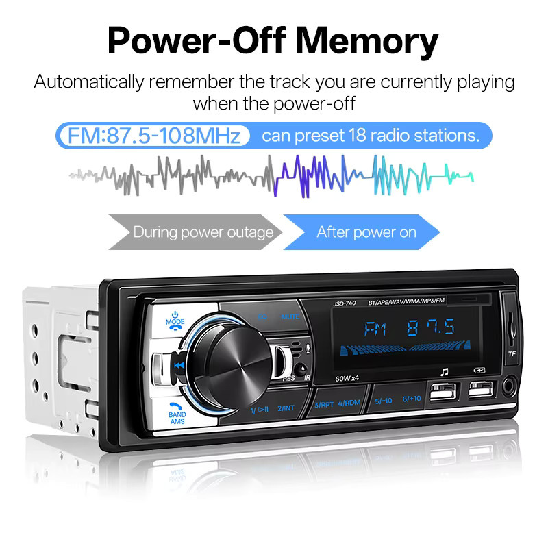 Hippcron Autoradio Bluetooth Stereo-Audio-Player mit FM, USB, TF und AUX-Eingang, unterstützt Lenkradsteuerung, Schwarz, 12V Universal - Bild 5