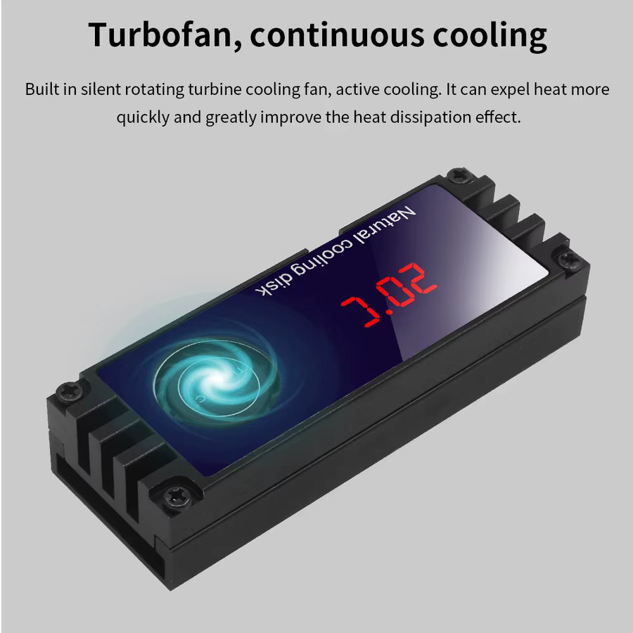 TISHRIC M.2 NVMe SSD Kühlkörper mit Temperaturanzeige und Vortex-Lüfter in Schwarz - Bild 2