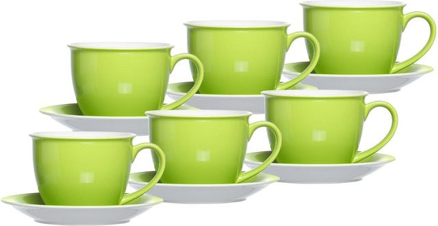 Ritzenhoff & Breker Milchkaffee Tassen mit Untertassen Doppio, 6er Set, Grün, 350 ml pro Tasse - Bild 1
