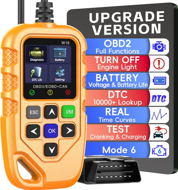 RUOGINSS OBD2-Scanner Diagnosetool in Orange mit Motorlicht-Codeleser, Reset-Funktion und Batteriespannungstester für alle OBD II Autos und LKWs - Bild 1