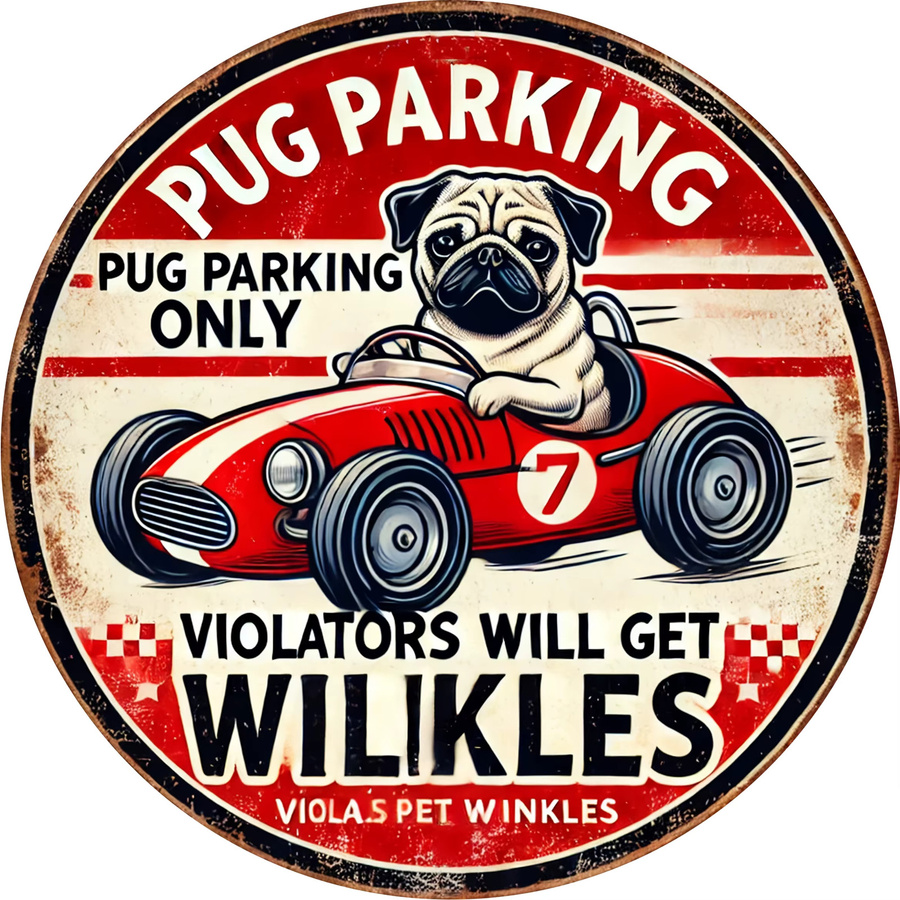 Potdemiel Rundes Metallschild Pug Lover's Delight Vintage Wanddeko Aluminium Durchmesser: 19,81 cm - Bild 3